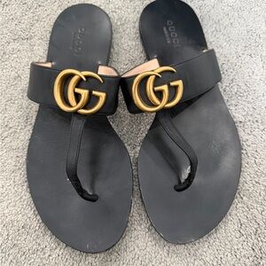 Gucci Black Slides with Gold GG